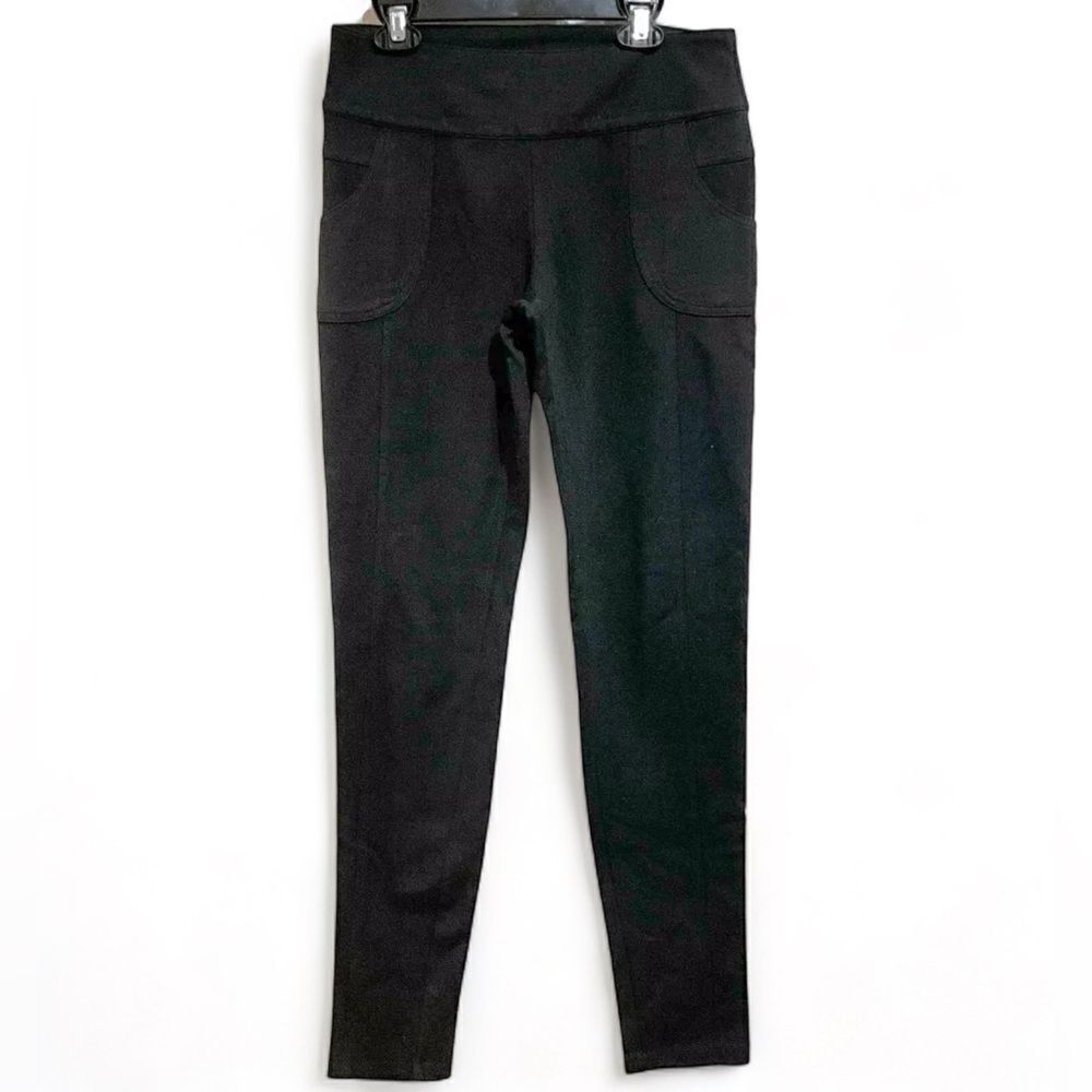 PRANA Pull On Knit Pant in Black Straight Leg Pockets Size Small